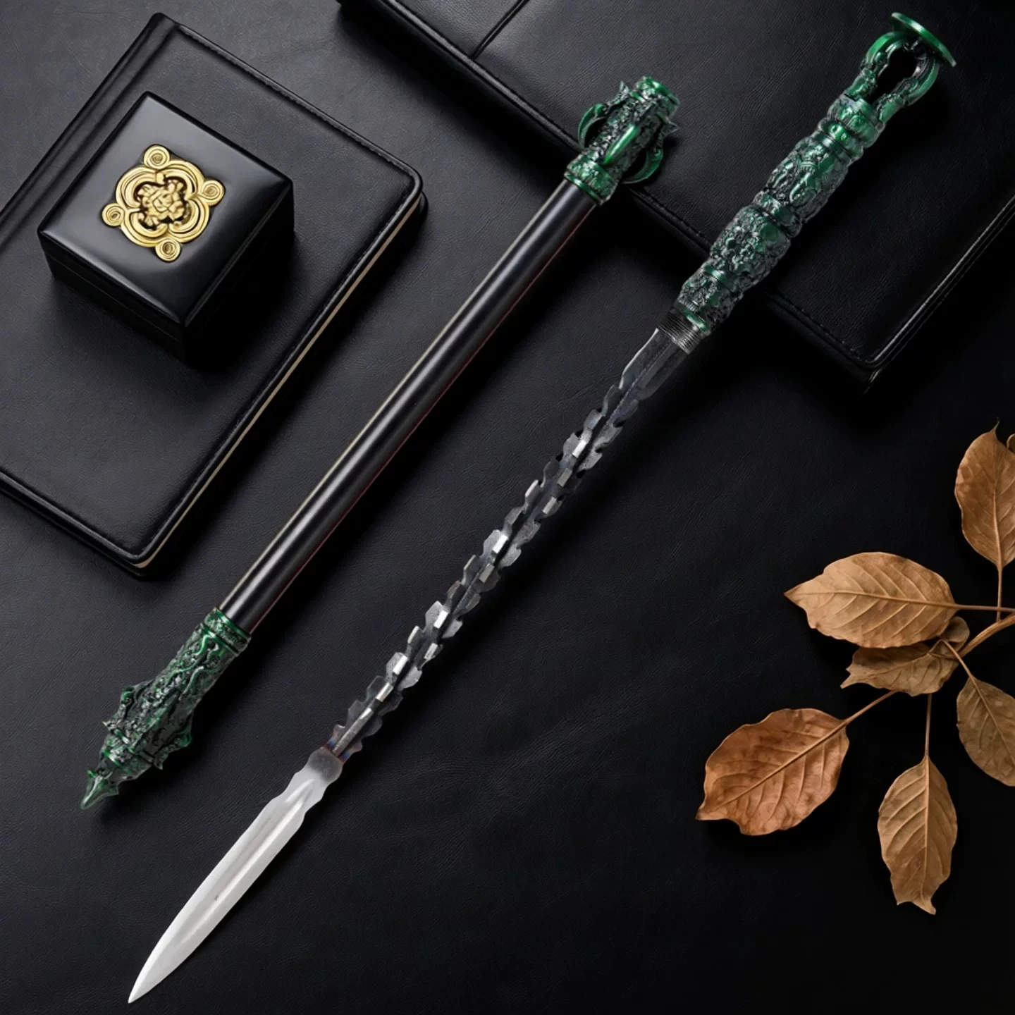 Demon Subduing Hidden Spear Twisted Spiral Blade Sword Concealed Short Spear Free Black Sword Stand Oriental