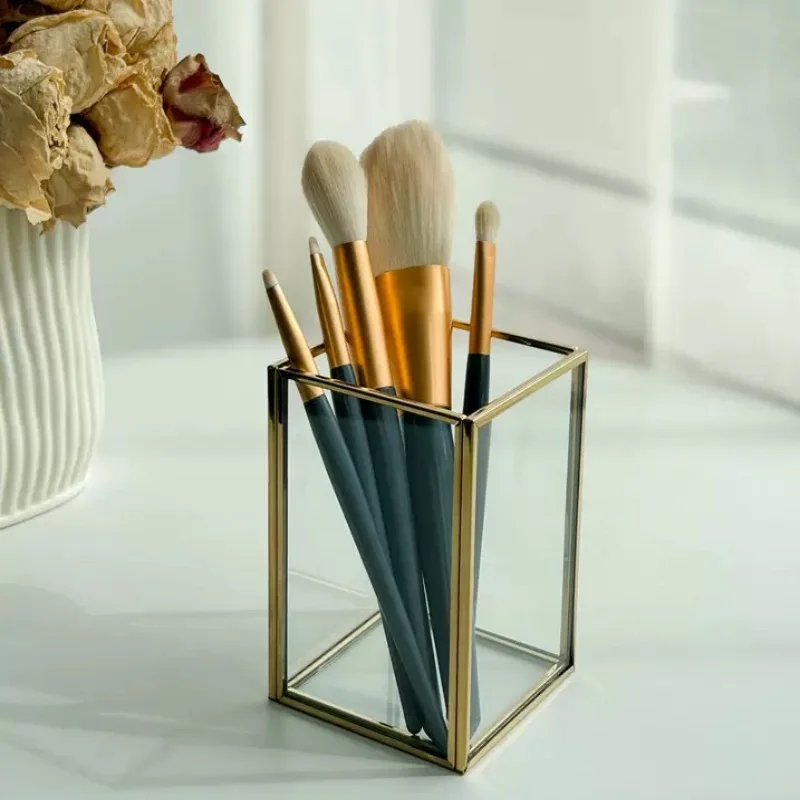 

1pc Makeup Brush Holder, 1 Slot Golden Metal Cosmetics Brushes Organizer, Stationery Box, Brushes Cup for Vanity, Desk, Dresse