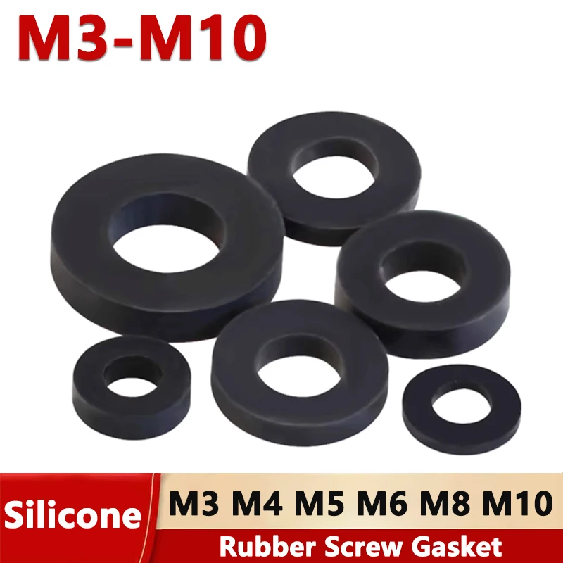 20/100pcs M3 M4 M5 M6 M8 M10 Silicone Screw Gasket Rubber Round Flat Washer Vibration Damping Waterproof Seal Gasket Thick 1-4mm