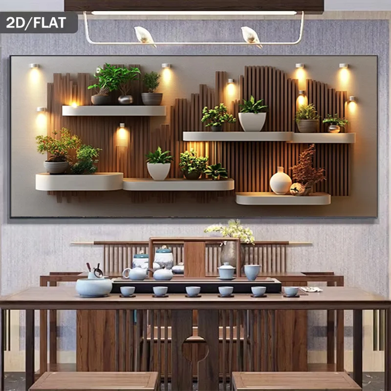 

2D Flat, Modern Botanical Plant Wall Frameless Canvas Painting for Contemporary Decor for Bedroom, Office Housewarming Gift