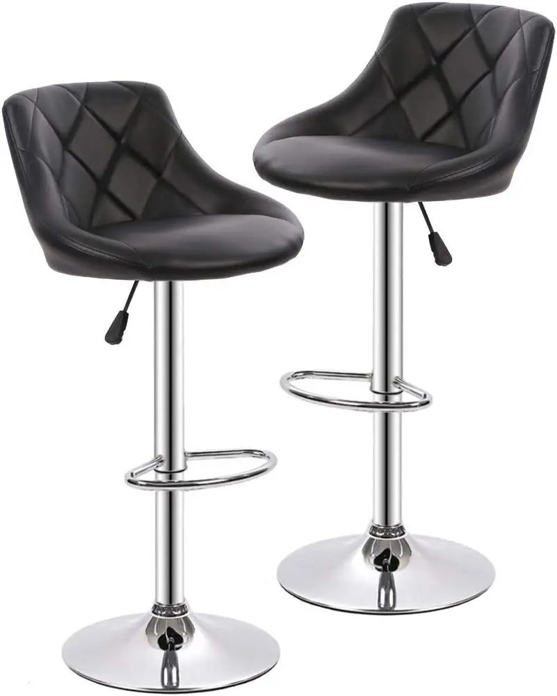 Counter Height Bar Stools Set of 2 Bar Stools Swivel Stool Height Adjustable Bar Chairs with Back PU Leather Swivel Bar Stool