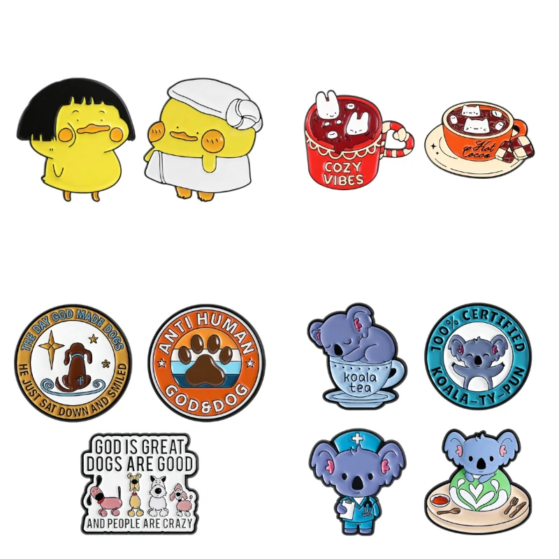 Cartoon-Punk-Tierbrosche, Emaille-Pins, lustige Koala-Katzen-Hunde-Abzeichen, Anime-Charaktere, Brosche, Reversnadel, Accessoires, Modeschmuck