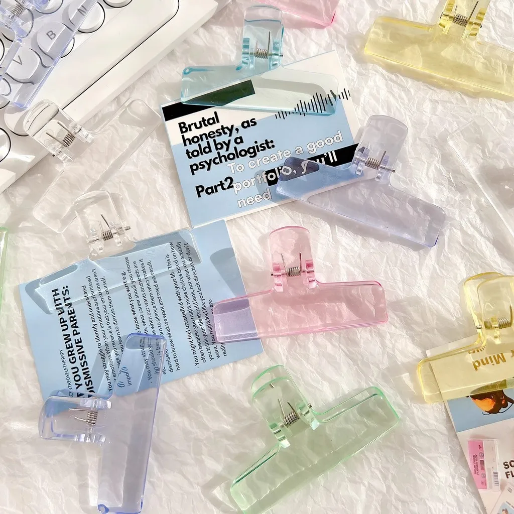 1Pcs Transparent Jelly Folder Student Paper Clip Acrylic Clear Long Tail Clip Ice Storage Clip Hand Account Clamp Bill Holder image 2