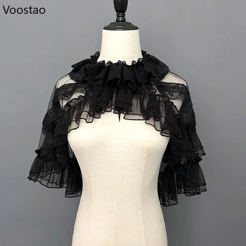 Sweet Kawaii Lolita Short Shawl Coat Women Elegant Lace Mesh Pullover Capes Gothic Girls Retro Cute Princess Poncho Outerwear