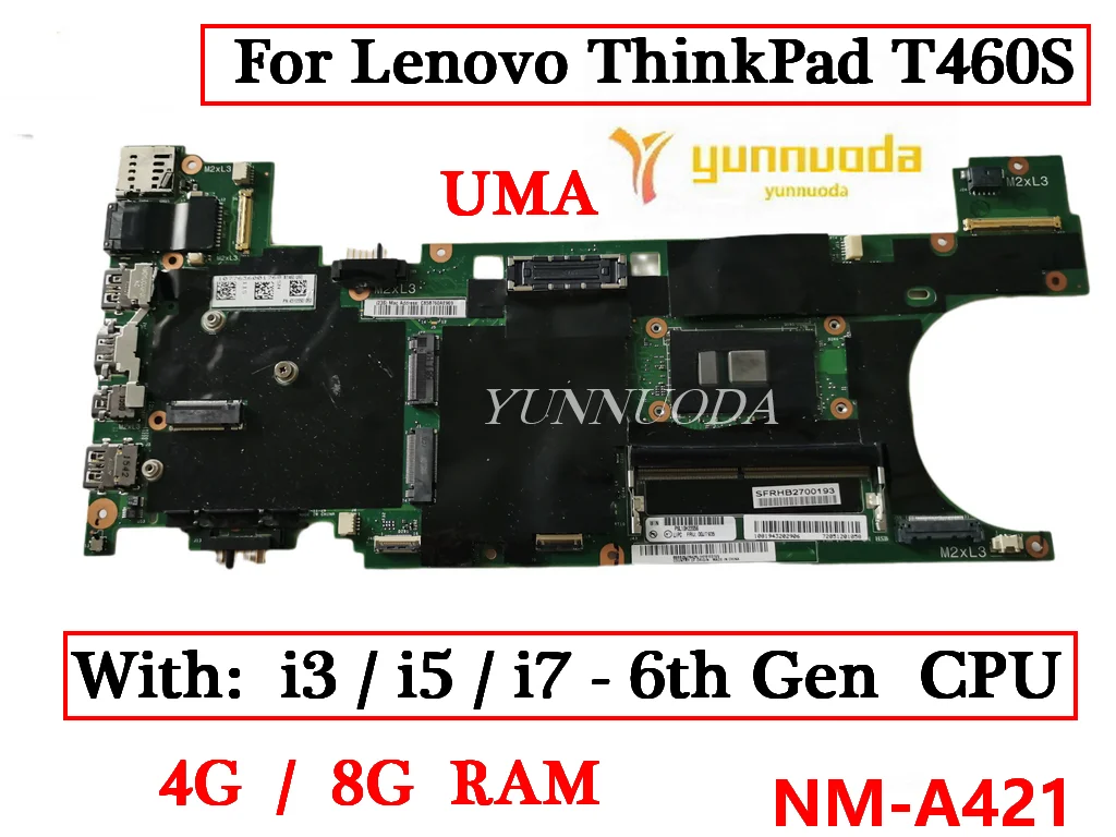 

NM-A421 For Lenovo ThinkPad T460S Laptop Motherboard with i3 i5 i7 6th Gen CPU 4G 8G RAM 100% Tested