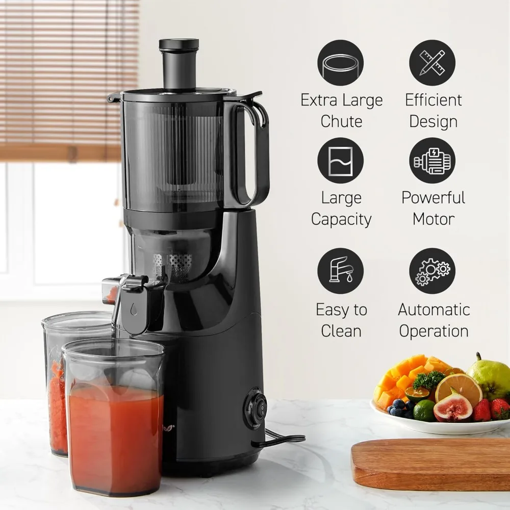 Juice Extractor, Whole Fruit and Vegetable with 5.2” Self-Feeding Chute, Easy To Clean Juicers, Masticating Juicer Machine