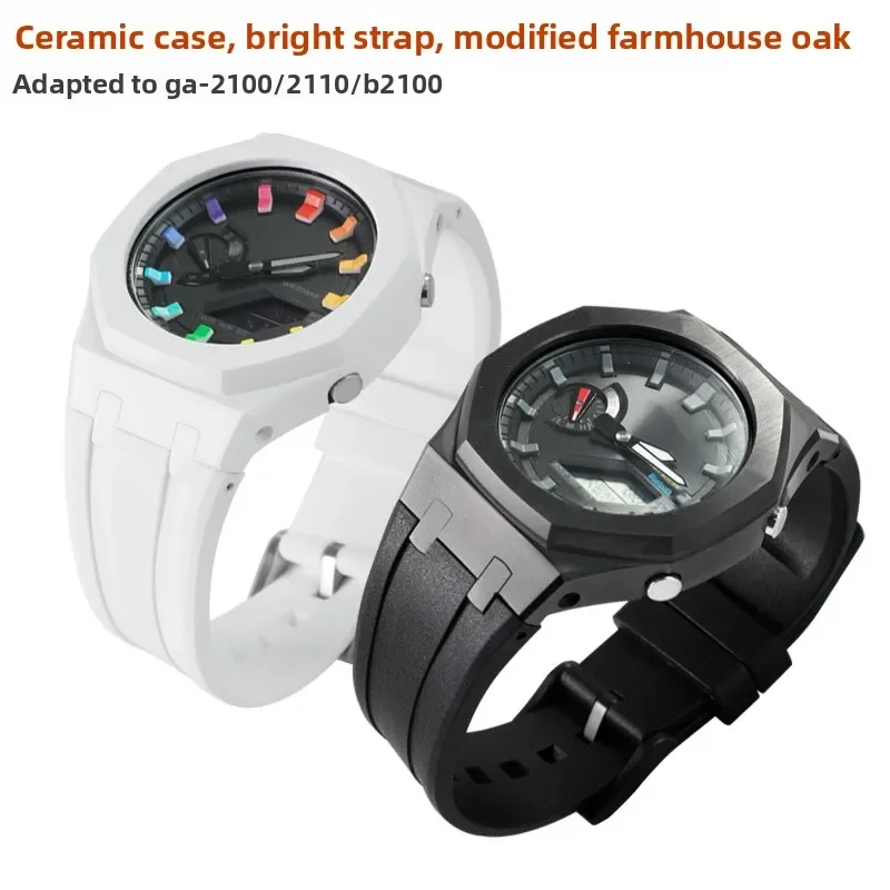 Caja de cerámica modificada, correa de caucho fluorado adecuada para Casio G Shock GA-2100 B2100 GA2110, accesorios para reloj