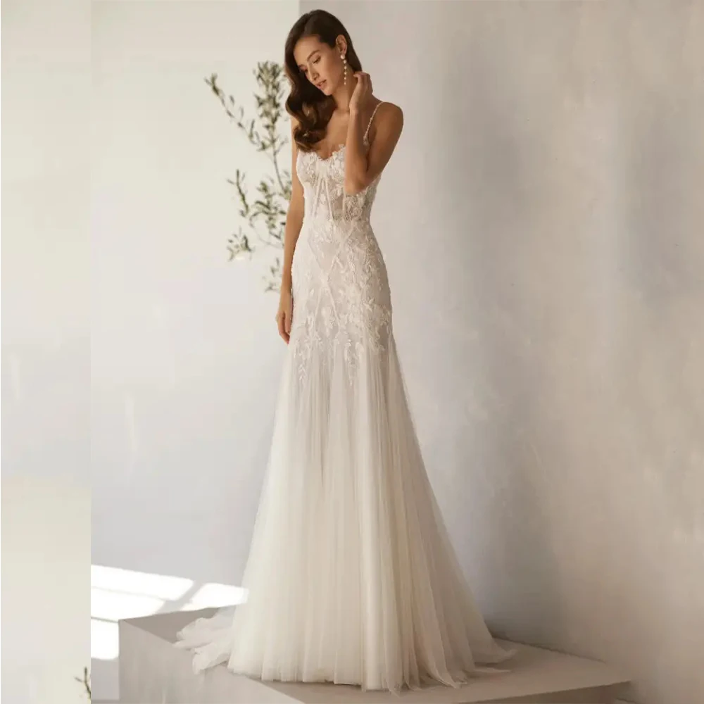 

DRESS FORU Elegant Formal Wedding Dress Tulle for Floor-Length Spaghetti Strap Prom Dress Mermaid Robes De Soirée Customized
