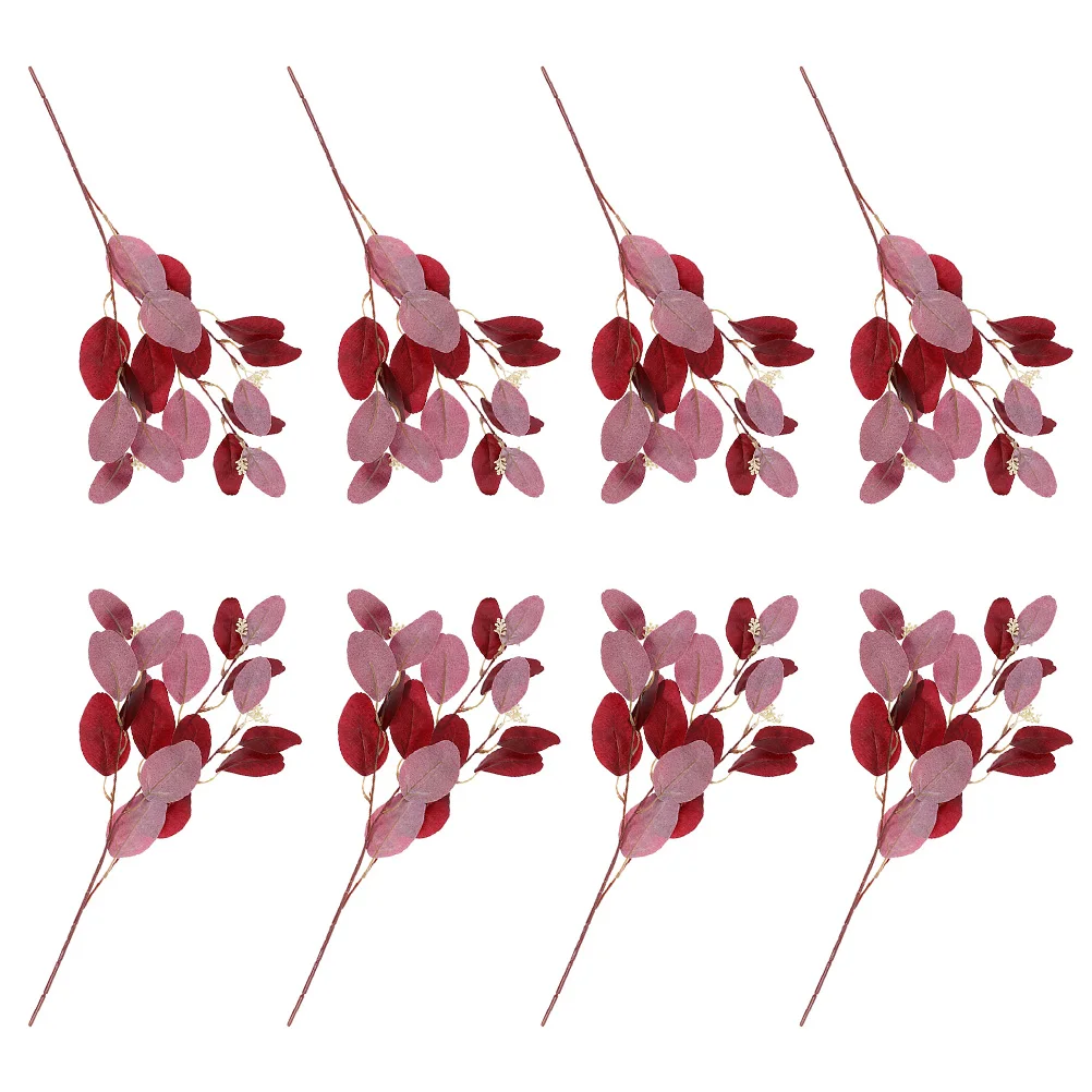 

8 Pcs Eucalyptus Leaves Artificial Plant Adornments Fake Plant naments Home Decor Wedding naments Fall Red Faux Stems