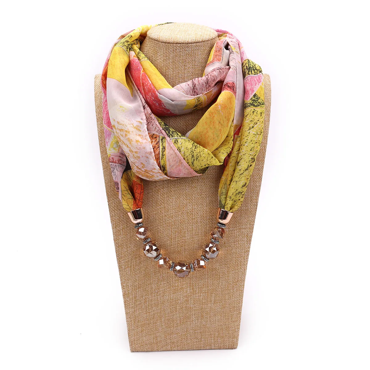 

Boho Women Scarves with Beads Muslim Scarf Jewelry Accessory Necklace Neckerchief Chiffon Shawl Headscarf