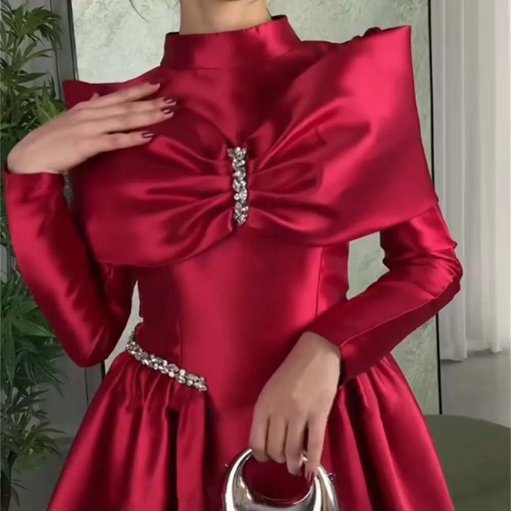 فستان حفلة موسيقية نسائي رائع مخصص ساحر بأكمام طويلة بطول الأرض فساتين سهرة بفيونكة مطرز بالخرز فستان حفلات فاخر 2025