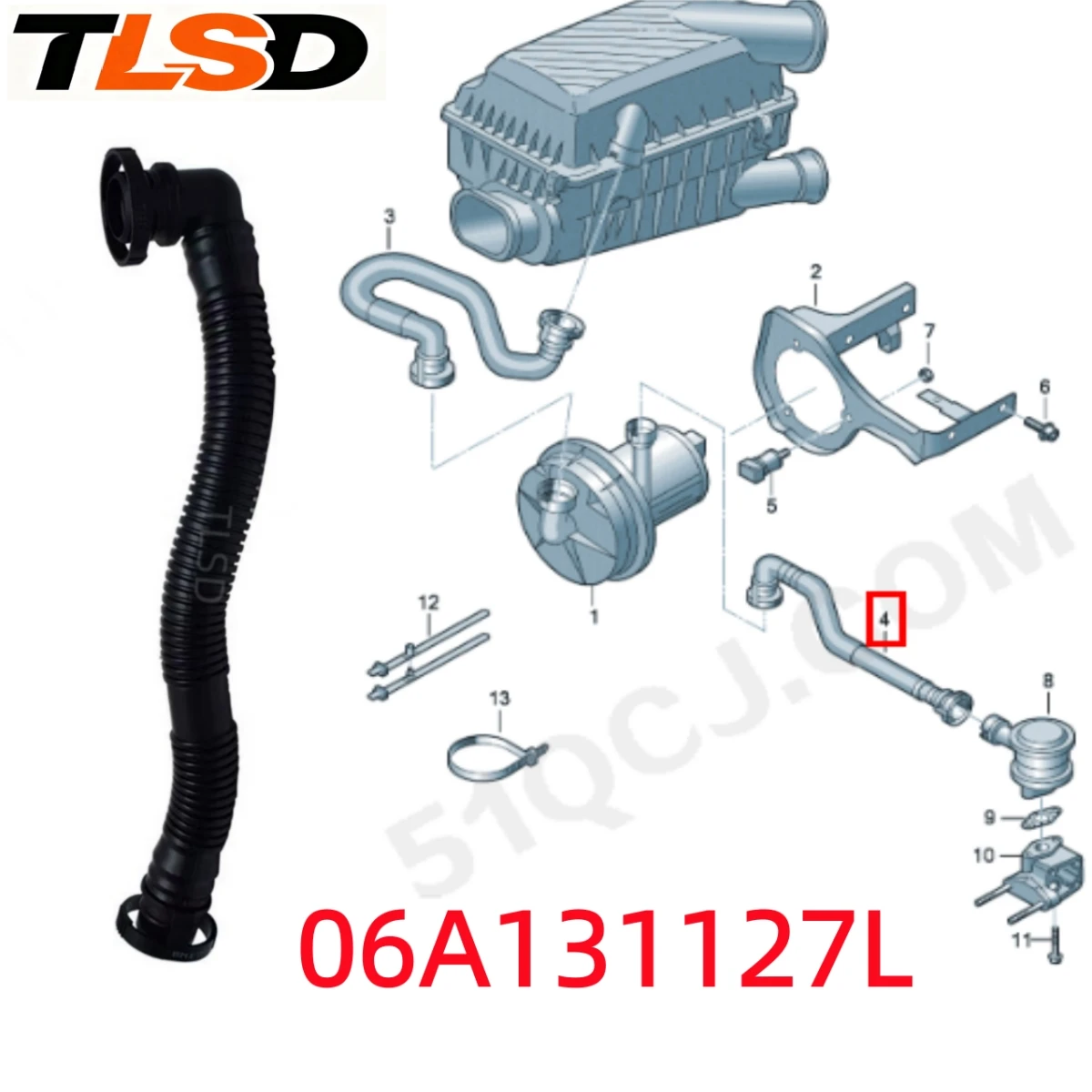 1.6L.2V. Engine Secondary Air Pump Connection Hose. 06A131127L. 06A131127Ag. Suitable for Audi. A3/S3. Volkswagen. Octavia. Caddy. Jetta. Toledo. Caddy. Touran. Beetle. Old Bora. Sagitar. Passat. Golf/R32/Gti