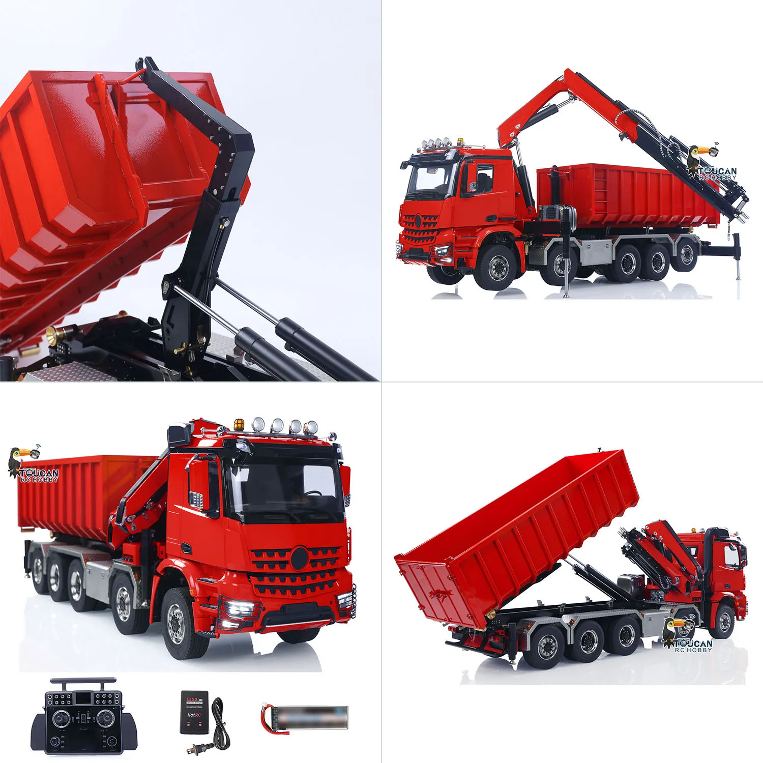 Metal Hydraulic RC Tipper Car 1:14 10x10 Remote Control Full Dump Crane Trucks Sound Light Car Machine Vehicle Model THZH1828