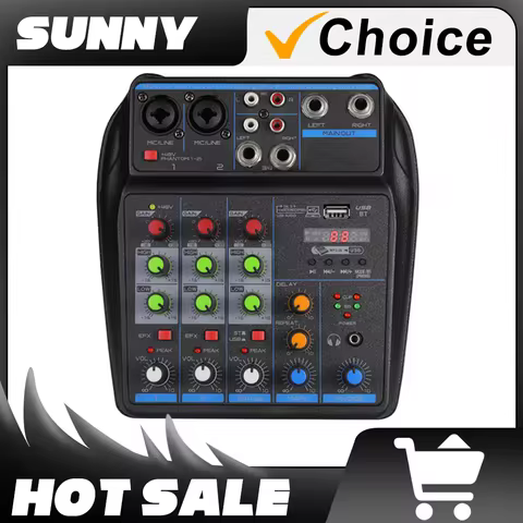 Mixer a 4 canali Console di missaggio DJ Con Bluetooth 48V Phantom Power Monitor Karaoke Systeem Mixer USB Audio