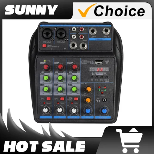 Mezclador de 4 canales, consola mezcladora de Dj con Bluetooth, Monitor de potencia fantasma de 48V, sistema de Karaoke, mezclador Usb de Audio