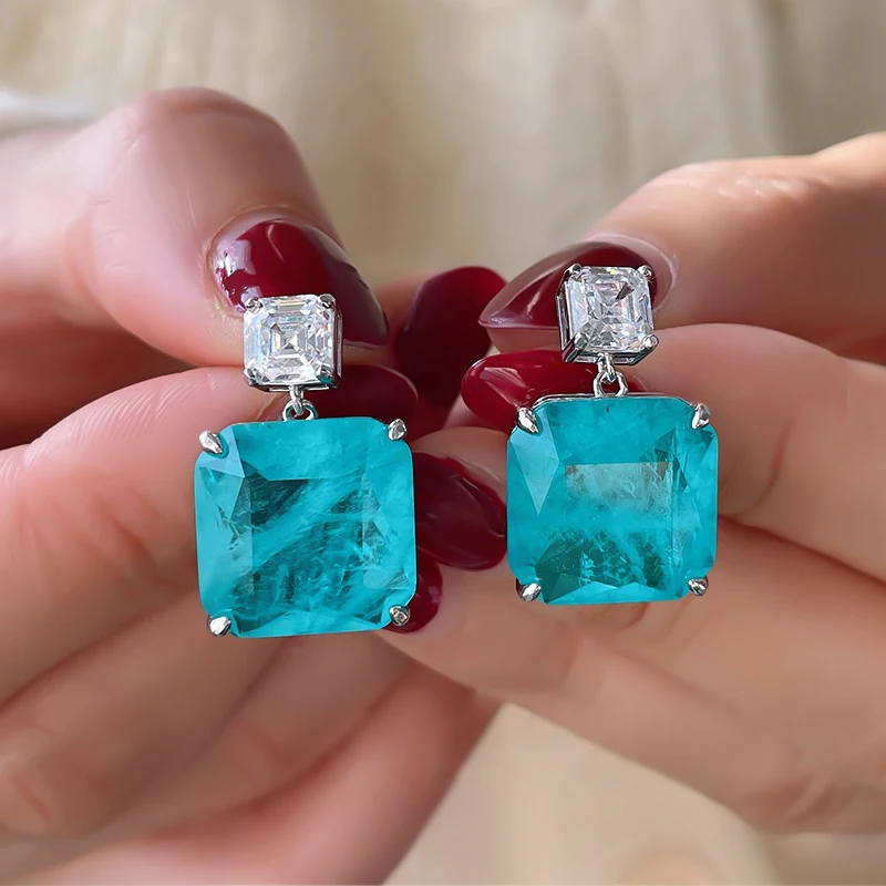 New S925 Tremella Jewelry Female Emerald Earrings Temperament 15*15 Earrings Jewelry Accessories