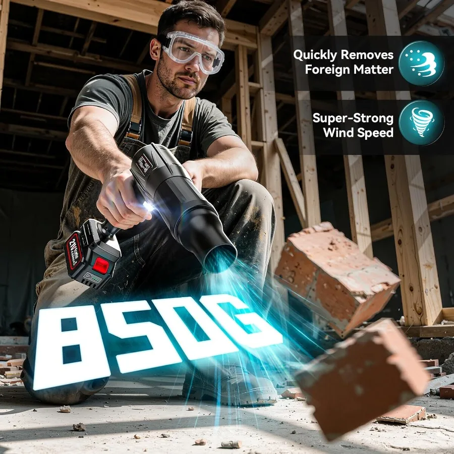 Soffiatore portatile senza fili con motore brushless da 800000 giri/min per una efficiente cura del prato, la pulizia del patio e la rimozione dei detriti include