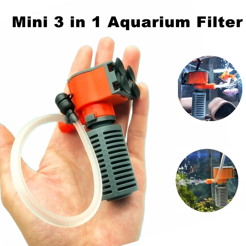 

3W 5WMini Internal Aquarium Filter 3 in 1 Submersible Water Circulation Pump Filter Add Oxygen For Fish Turtle Tank