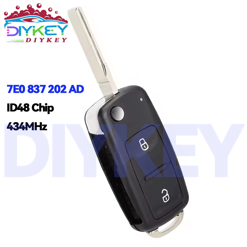 

DIYKEY 2 кнопки 7E0837202AD 5K0837202AD 434 МГц ID48 чип для VW VolksWagen Amarok Transporter 2011-2016 Sharan флип-ключ дистанционного управления