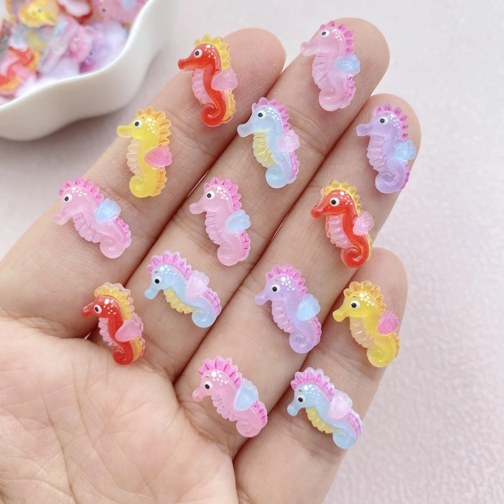 50Pcs New Cute Resin Colorful Little Hippocampus Japonicus Flat Back Ornament Jewelry Making Manicure Hairwear Accessories