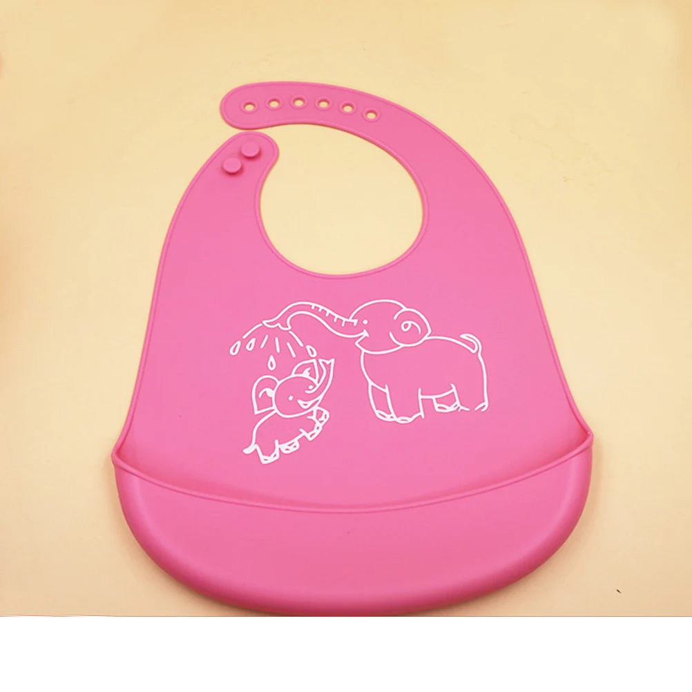 

Waterproof Silicone Baby Bibs Adjustable Snap Button Cartoon Design Protect Clothing Self Feeding Toddler Pink