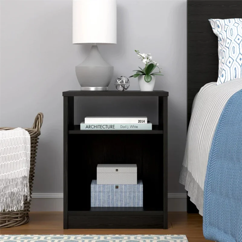 

Classic Open Shelf Nightstand True Black Oak side table for bedroom indoor furniture nightstands