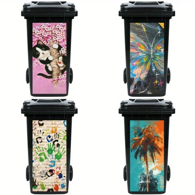 Oil Cat Graffiti Coco Self-Adhesive Waterproof Outdoor Rubbish Bin Decal - Kitchen Garbage Can Walls Doors Windows Decoration