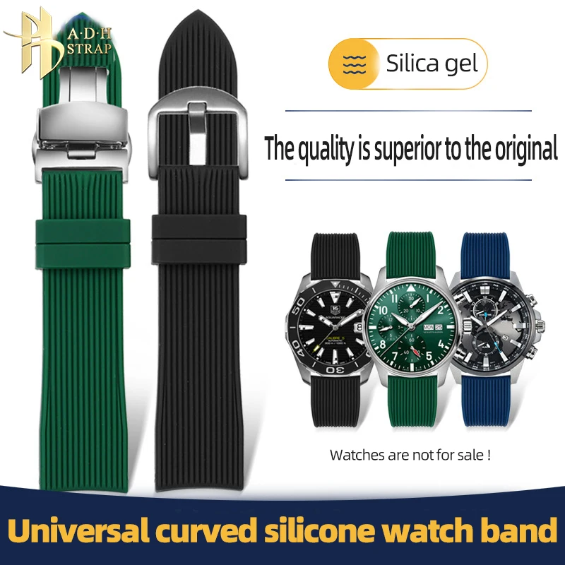 Universal Curved Silicone Strap For MTP-1374 1375 Mido Rolex CItizen BM8475 Green Water Ghost Band 20 22mm Quick disassembly Men