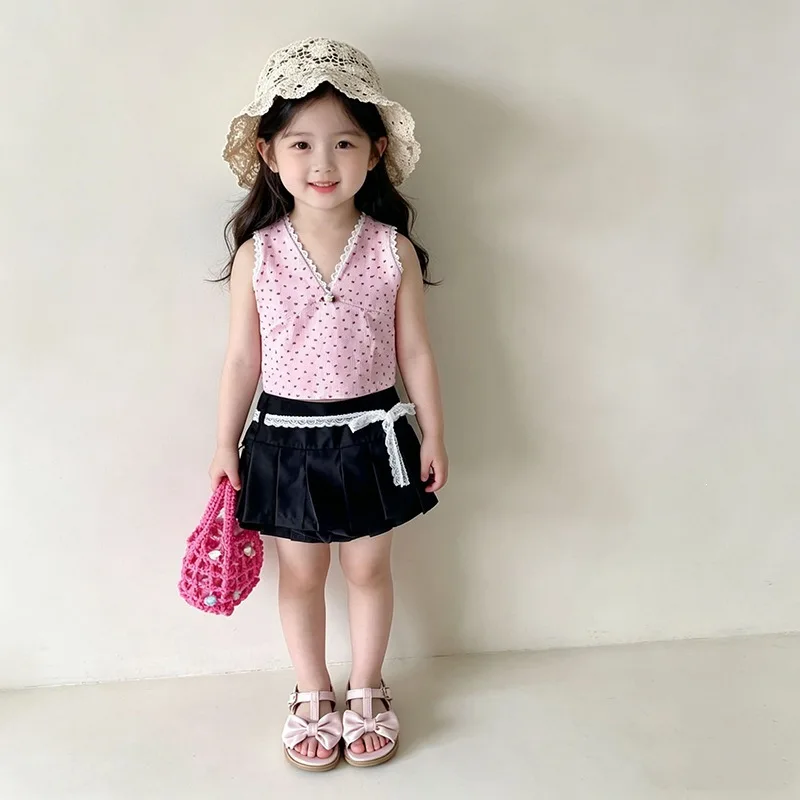 2026 Custom Girls Korean Cherry Print Comfortable Neck Top 2026 Summer New Baby Girl Short Trendy Bestseller