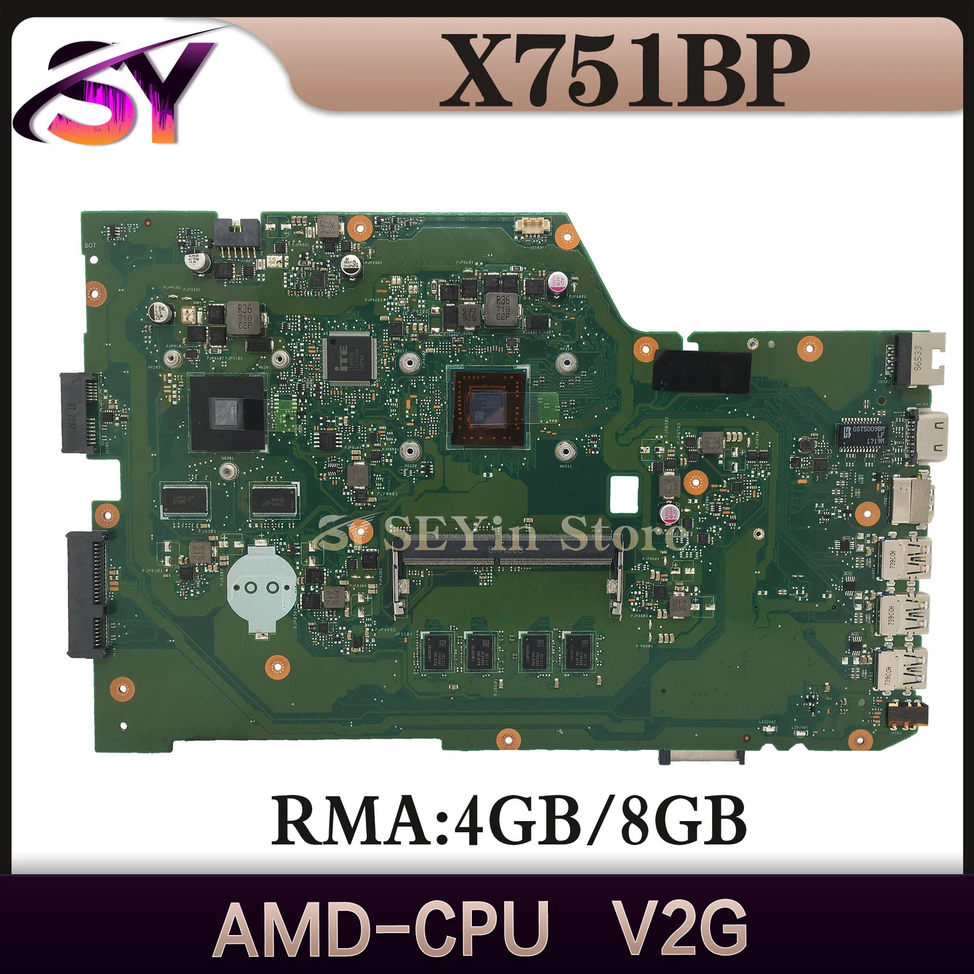 

Mainboard X751B X751BP F751BP A751BP K751BP Laptop Motherboard AMD CPU 4GB/8GB-RAM V2G Notebook MAIN BOARD TEST OK