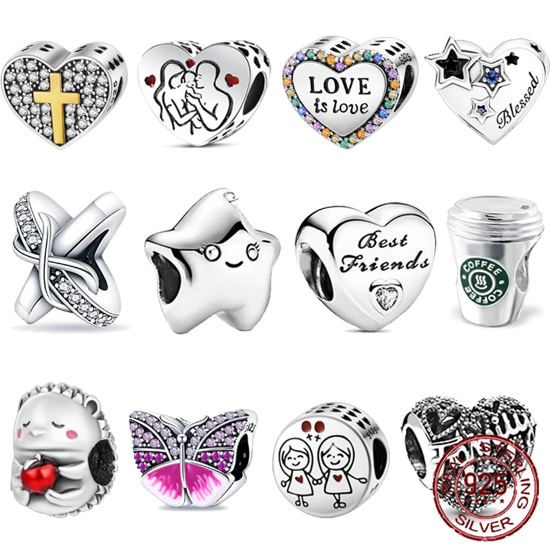 925 sterling silver Heart-shaped cutout Fit Original Pandora charm bead Charm Bracelet Necklace Trinket Diy Women Jewelry