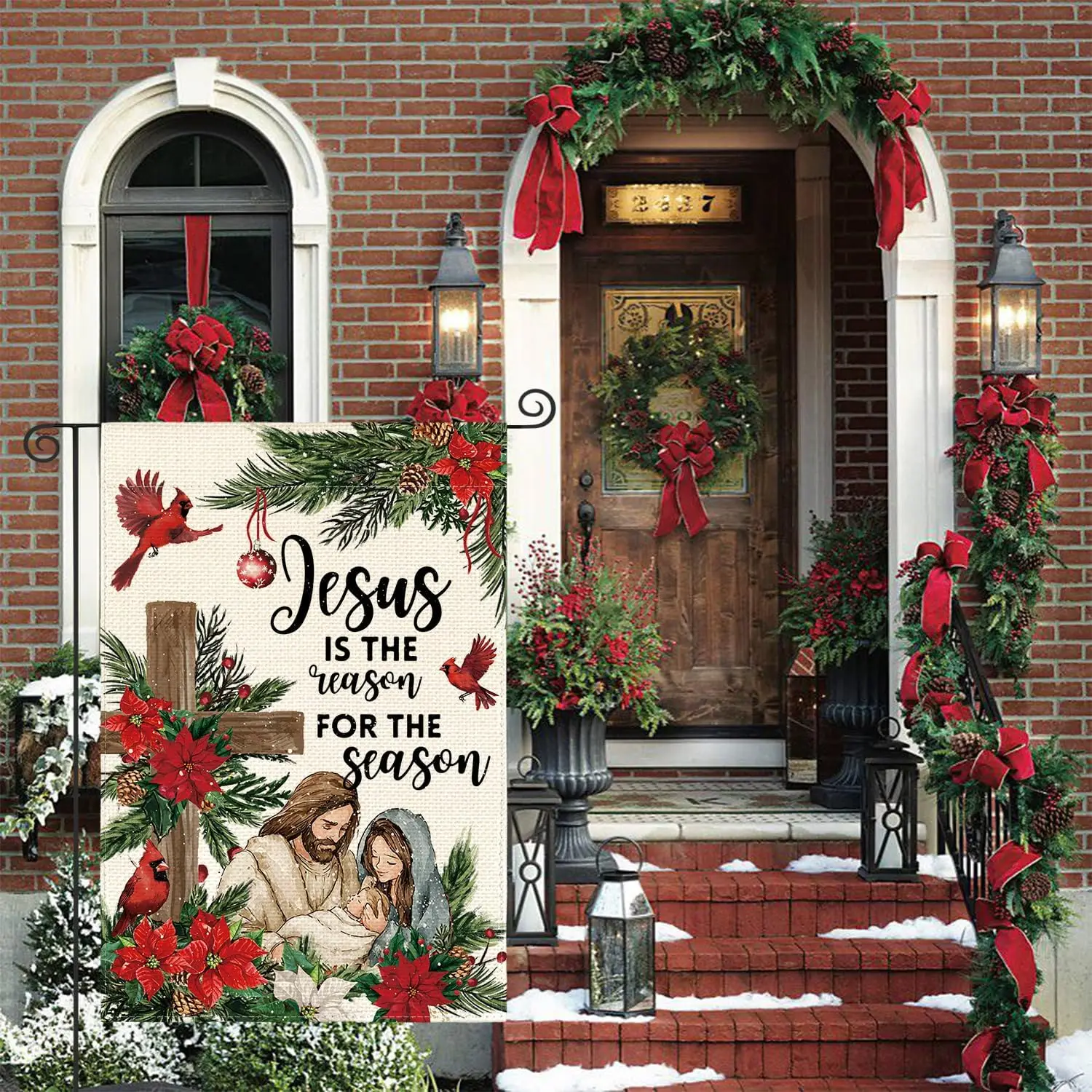 AVOIN colorlife يسوع هو سبب الموسم حديقة العلم 12x18 بوصة مزدوجة الجوانب في الخارج، عيد الميلاد المهد الشتاء Ho KZA