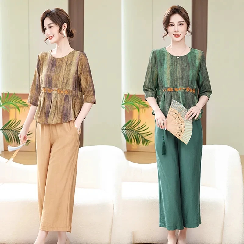 Summer 2024 New Two-Piece Slim Relaxed Fashionable Elegant Temperament Suit With Retro Women Embroidery Comfortable Waist Suit