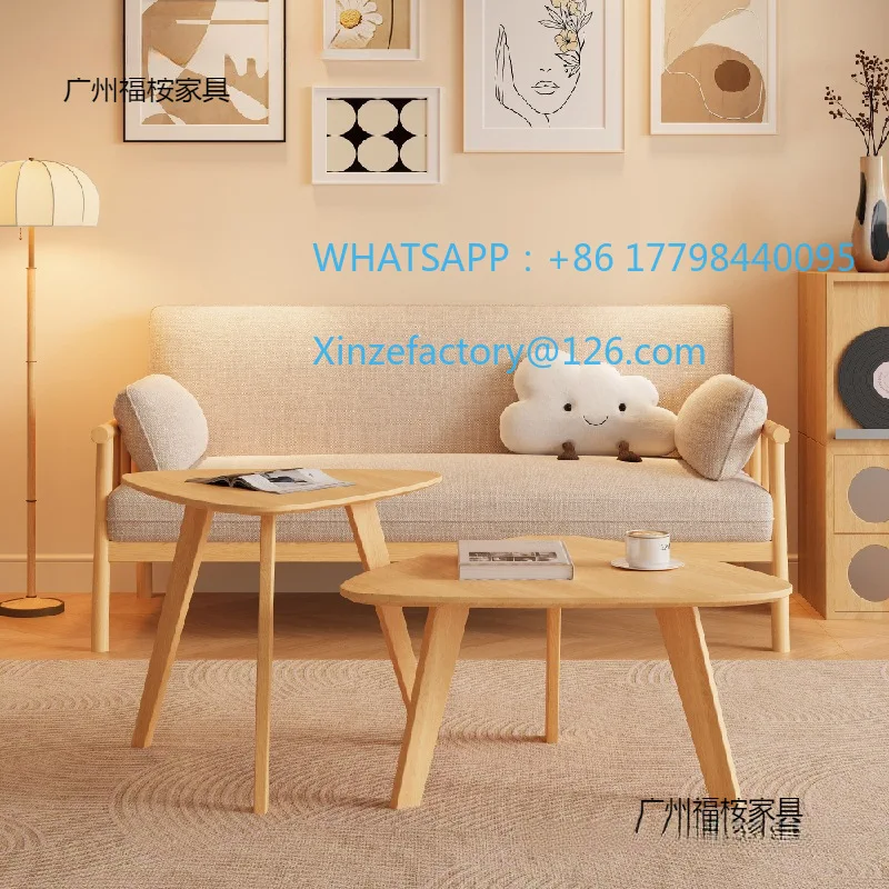 Anpassbarer Doppelzweck-Sofatisch und Stühle aus Vollmassivholz für kleine Wohnungen im japanischen Stil für drei Personen