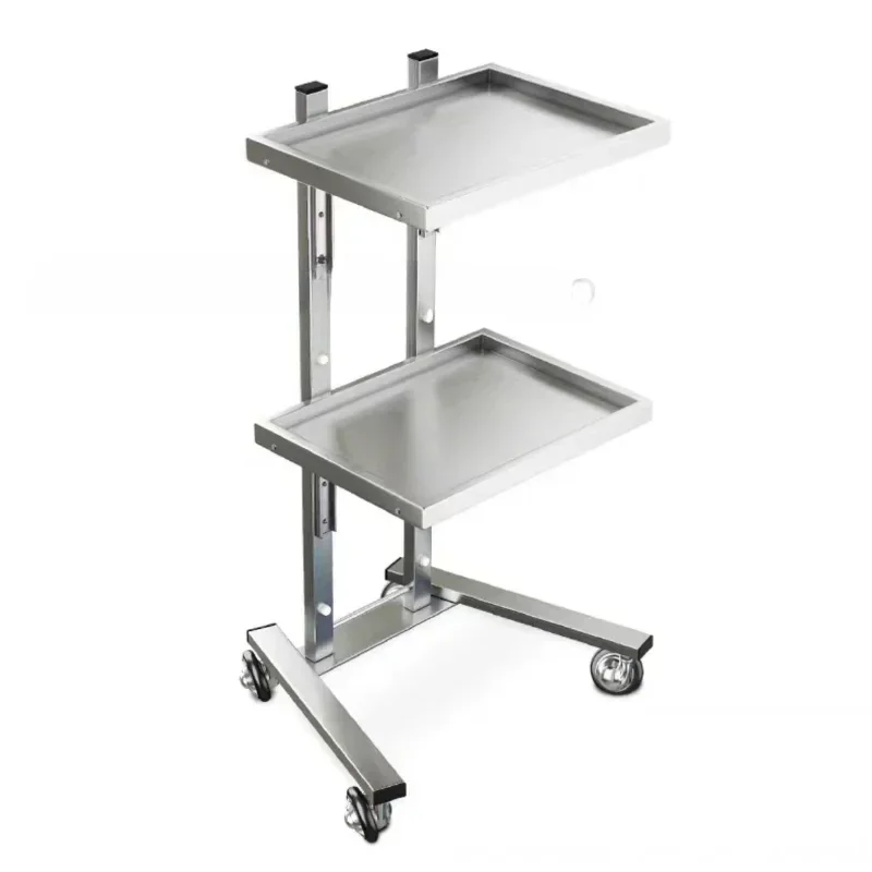 Folding Stainless Steel Beauty Trolley Auxiliary Cart Wheels Beauty Salon Trolley Cart Barber Shop Double Layer Trolleys