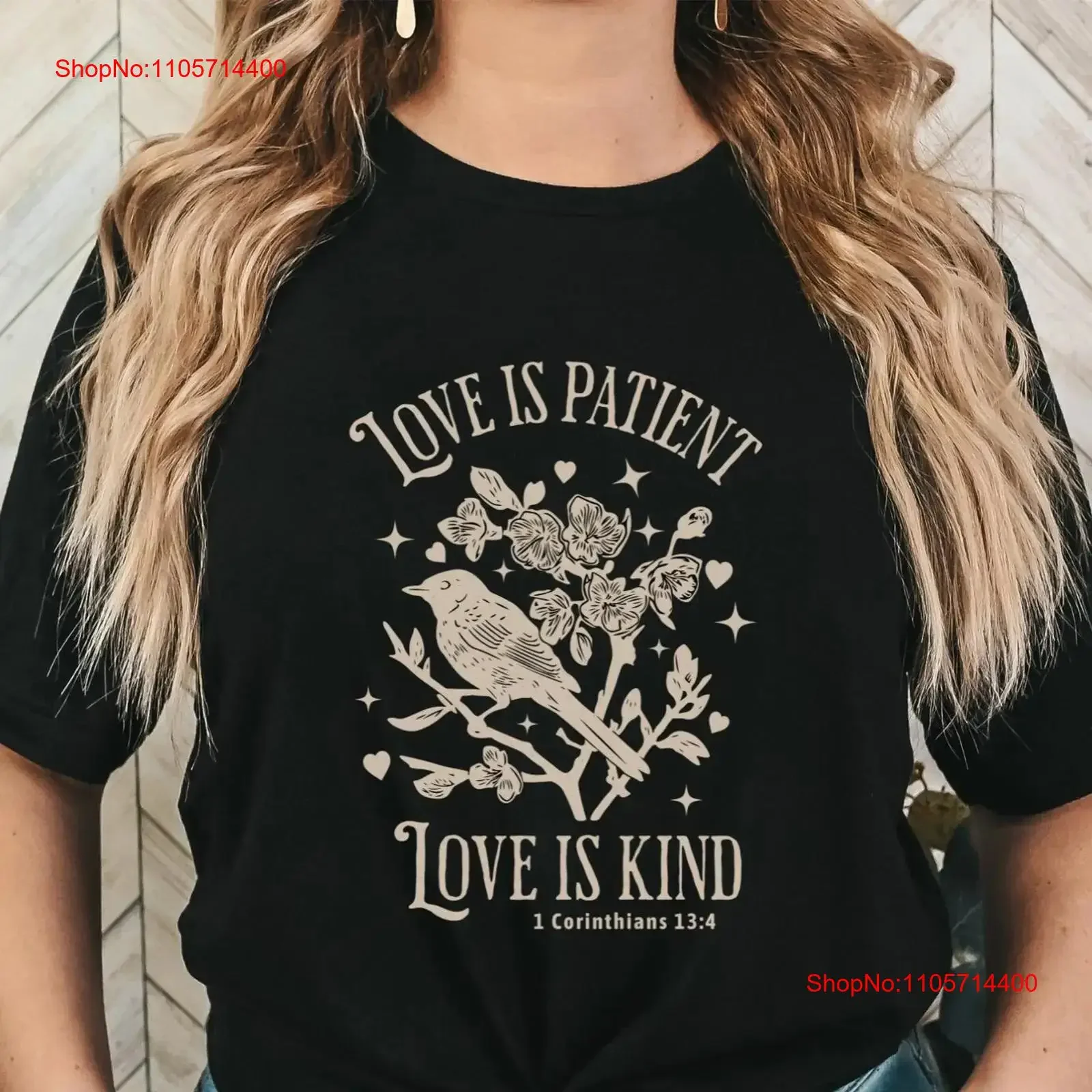 Love Is Patient Kind T Shirt 1 Corinthians 13 4 for Christian or Catholic Woman Scripture vintage Washed Unisex Slightly
