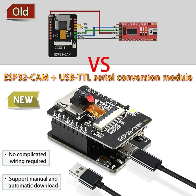 3X Wifi Bluetooth Board ESP32-CAM-MB Micro-USB To Serial Port CH340G With OV2640 Camera Module Mode ,With 2.4G Antenna