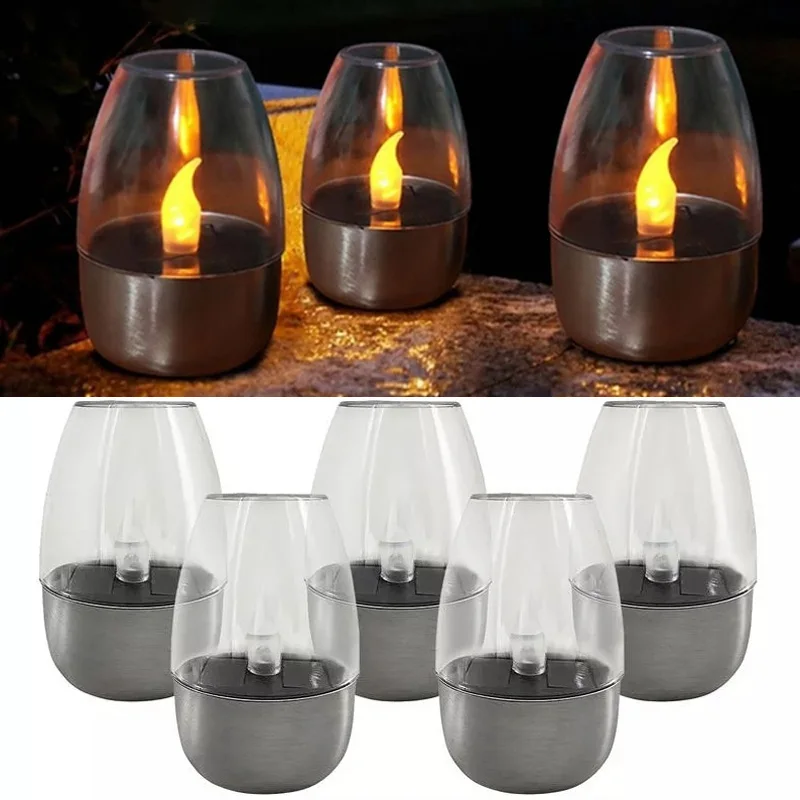 Solar Candle lamp LED Stainless Steel Candlelight Dinner Night Light Outdoor Waterproof Garden Lawn Courtyard Balcony Home Decor