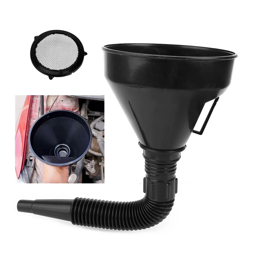 Flexible Oil Funnel with Stainless Steel Filter - Spill-Proof Wide Mouth Fuel Filler Tool for Car, Truck & Motorcycle