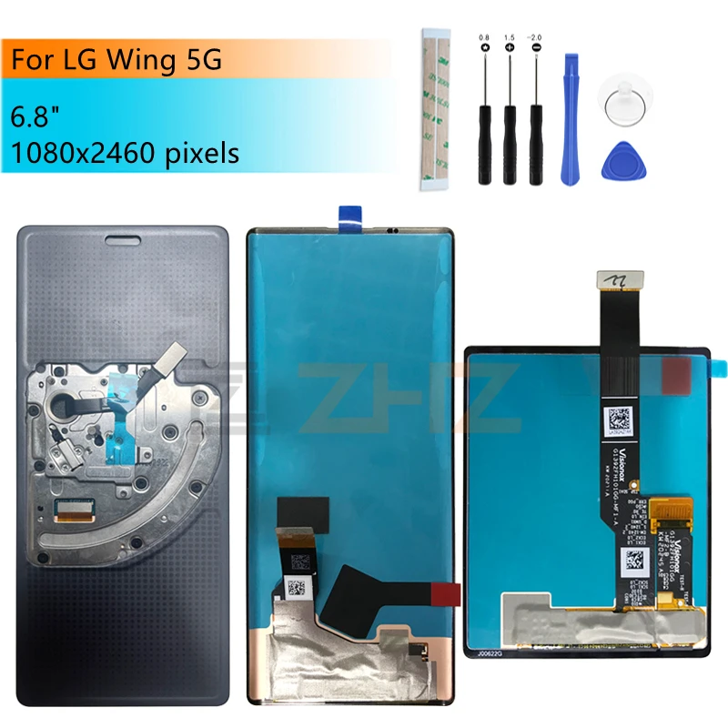 For LG Wing 5G LCD Display Touch Screen Digitizer Assembly With Frame LMF100N Display Replacement Repair Parts