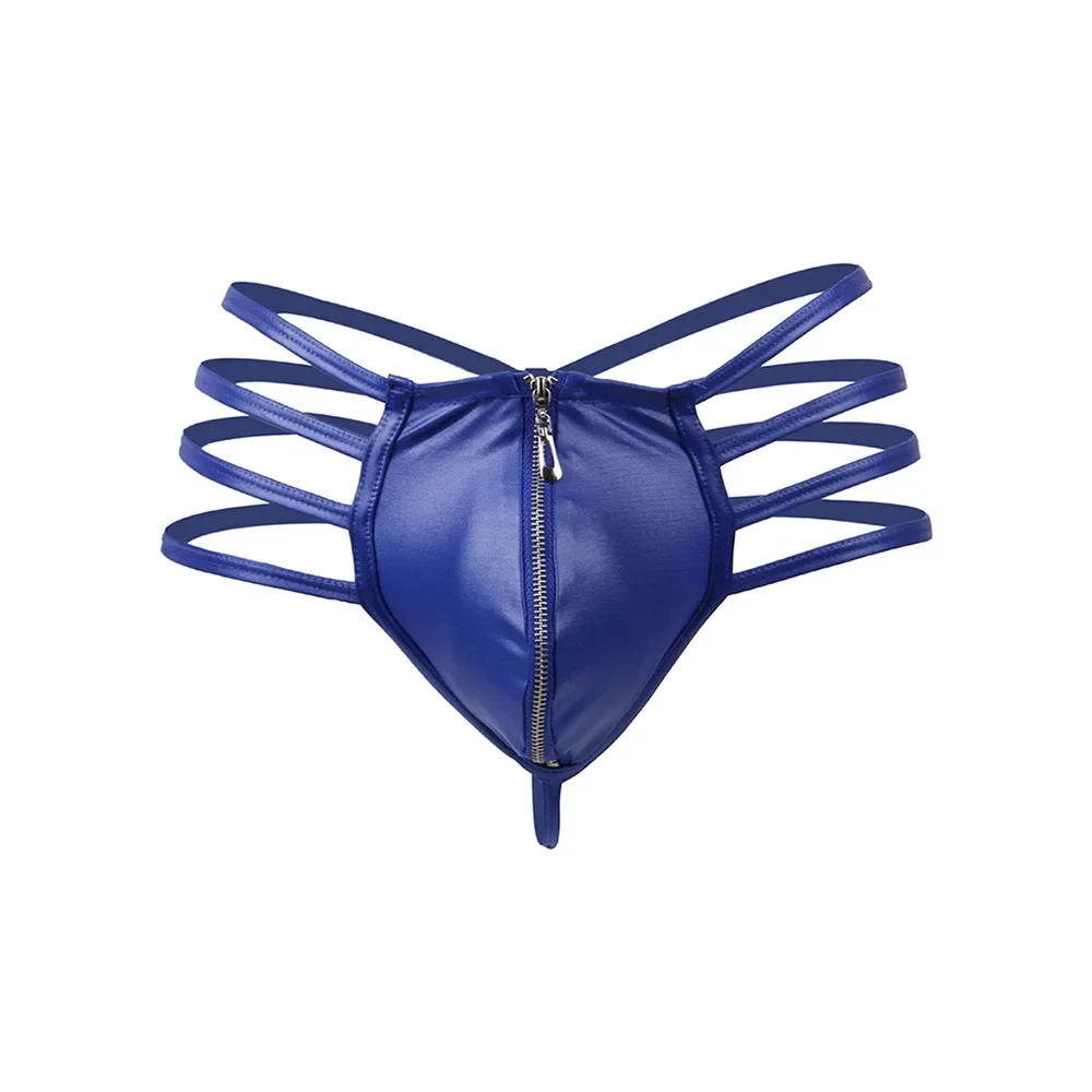 5 kolorów S-3XL Seksowne męskie stringi PU Bielizna gejowska Mężczyźni Bandaż Skórzane majtki bez krocza Bielizna z przodu Zamek błyskawiczny U Bulge Shorts