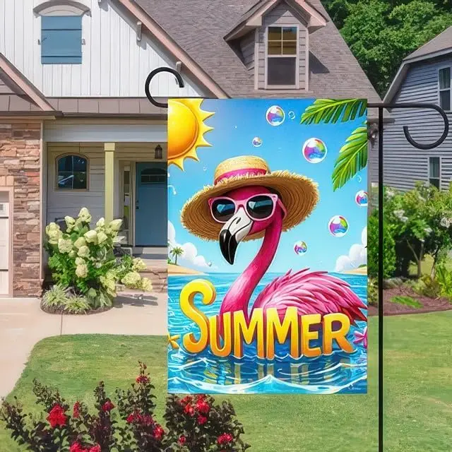 Hello Summer Flamingo Welcome Garden Flag 12 x 18 Inch Double Sided Ocean Beach Tropical Plant Farmhouse Small Yard Flag Sum SSL