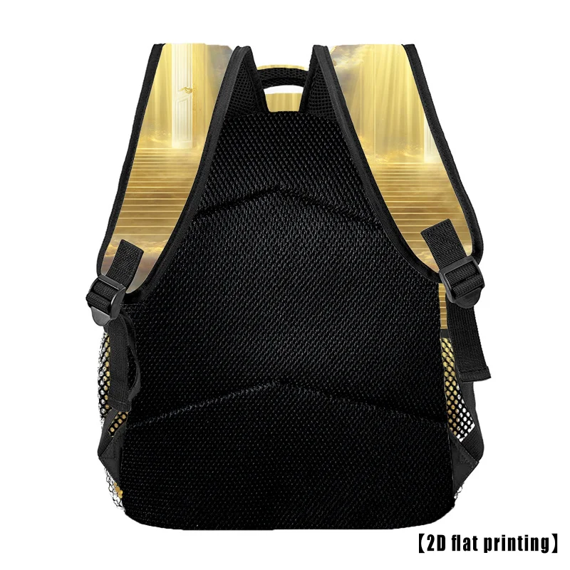 Holy Cross Gateway Heavy-Duty Large Backpack with Golden Tone Jesus Christ Print Golden Tan Camo Finish Theft Zipper Pocketdents
