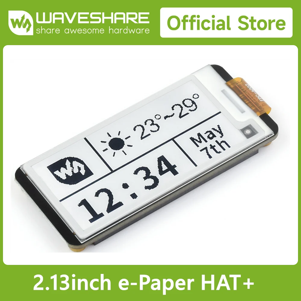 

Waveshare 2.13inch E-Paper HAT+ for Raspberry Pi Zero/Zero W/5/4B/3B, E-Ink Display, 250x122 , Immersion Gold Process, SPI