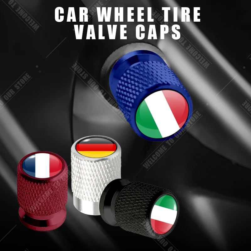 Car CNC Aluminum Germany Italy France Tricolor Flag Emblem For Citroen Peugeot Fiat Kia 4pcs Tire Valve Air Port Stem Cover Caps