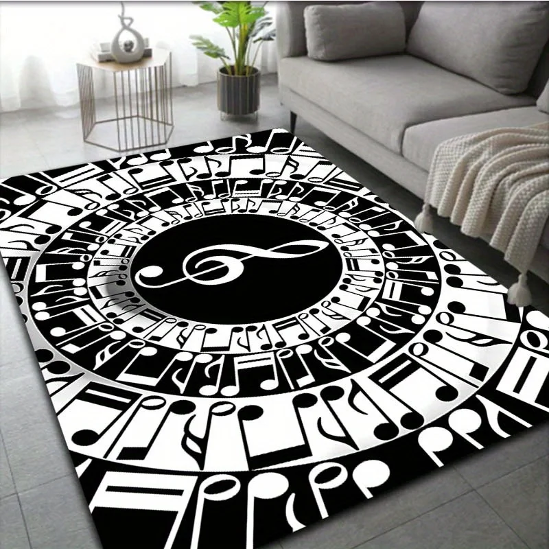 1pc Six Musicnotes Pattern Carpet Door Floor Mat Doormat Non-slip Floor Mat Living Room Decor Black Basketball Court Pattern Rug