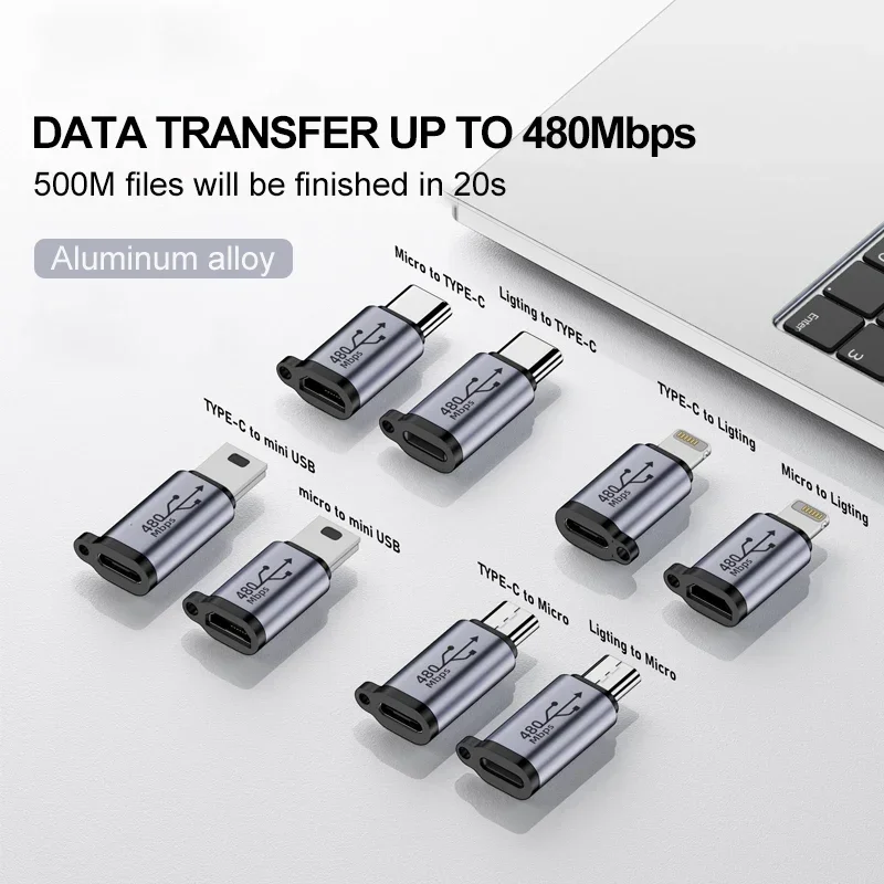 USB Type-C Adapter Type C To Lightning To Micro Mini USB Female To Male Converters For Xiaomi Samsung Charger Data Cable