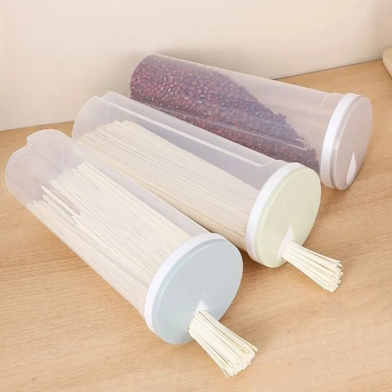 Caja de almacenamiento de fideos largos de plástico moderna con contenedor de alimentos profundos transparente para espaguetis, recipiente de cocina para granos enteros