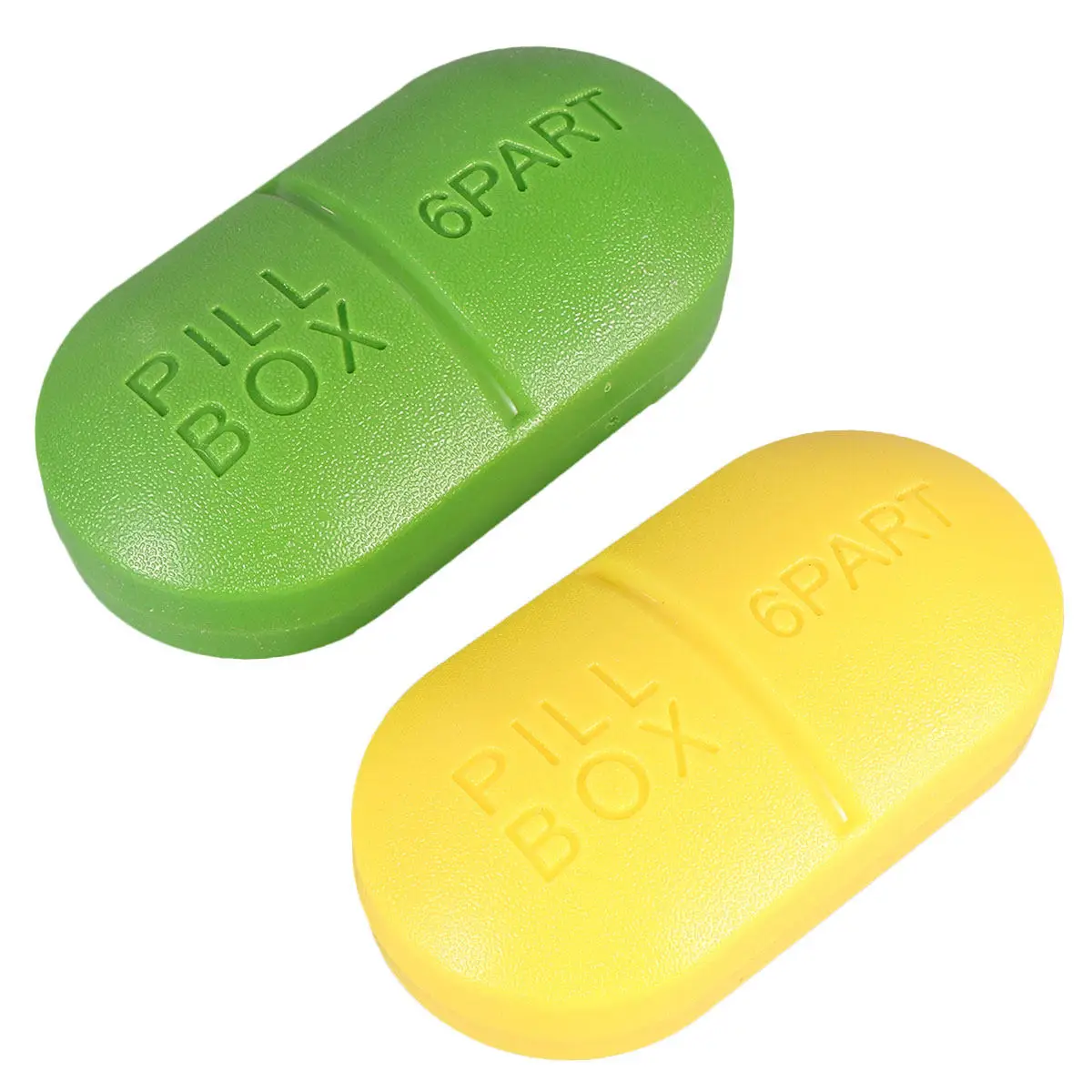 2Pcs Portable Pill Box 6 Compartments Capsule Organizer Plastic Medicine Storage Case for Home Travel Office Use Green Yellow