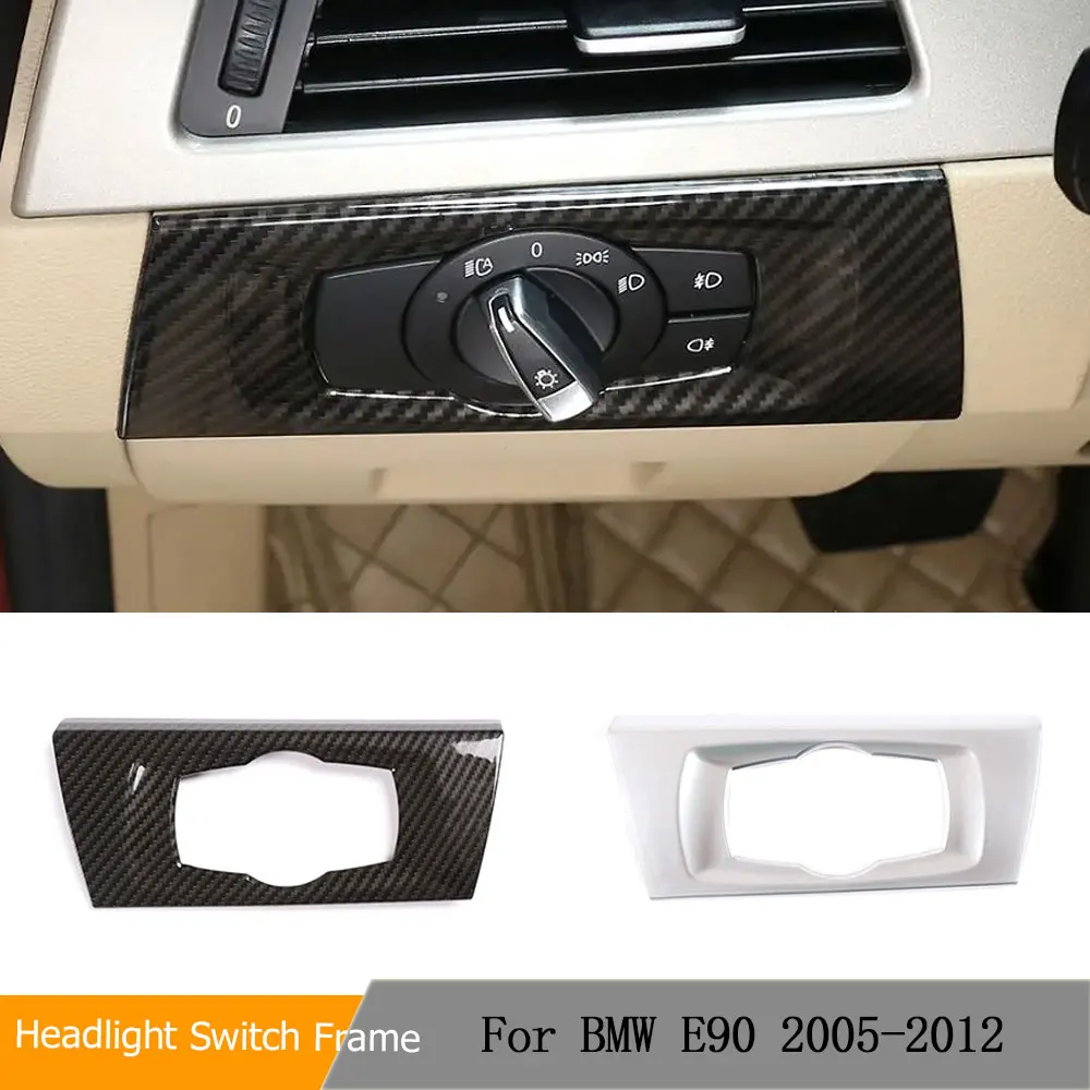 

1PCS ABS Carbon Look Car Headlight Switch Frame Cover Trim for BMW 3 Series E90 2005-2012 Interior Decorative Stickers